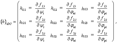 Ableitungen der drei diskretisierten Halbleitergrundgleichungen an dem jeweiligen Gitterpunkt