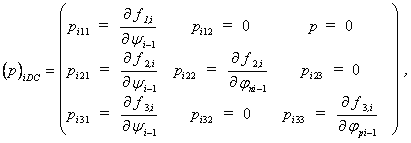 Ableitungen der drei diskretisierten Halbleitergrundgleichungen an dem jeweiligen Gitterpunkt