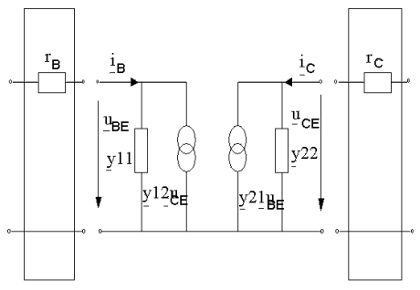 Kleinsignalerstazschaltbild für die y-Parameter mit parasitÃ¤ren Elementen