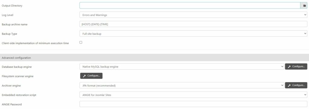 Akeeba Configuration Beispiel